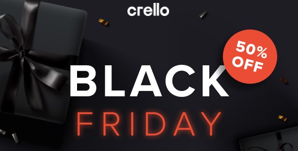 Desconto black friday com 50% OFF para assinar Crello Anual - desconto black friday crello