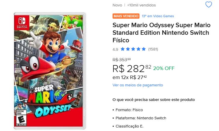 Promoção de desconto no Super Mario Odyssey para nintendo switch