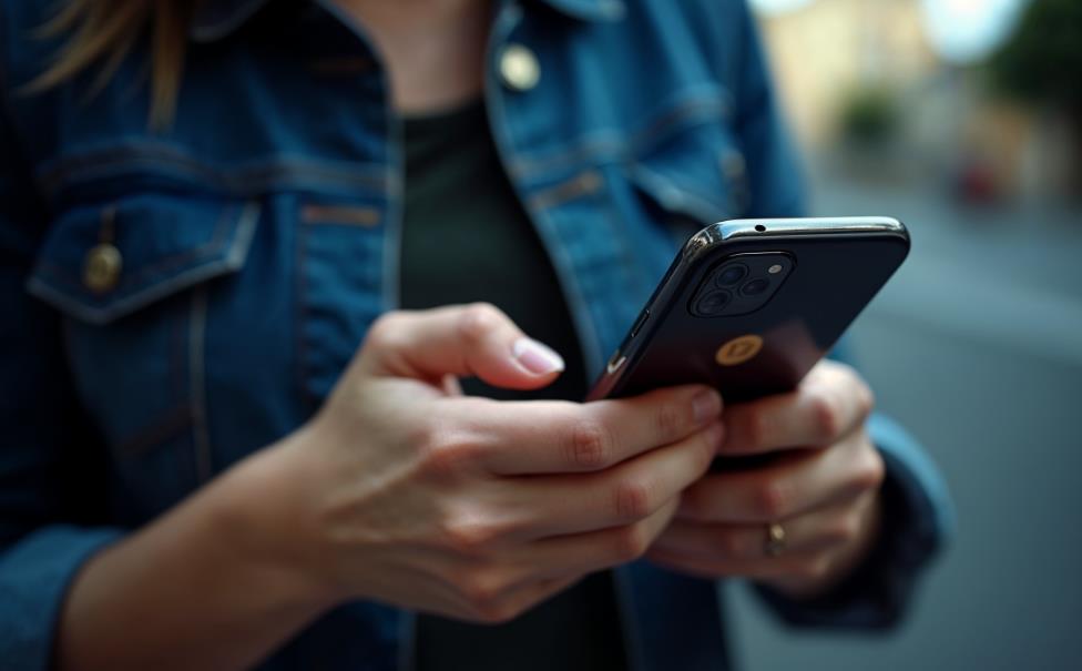 mulher segurando smartphone usando o Mercado Pago