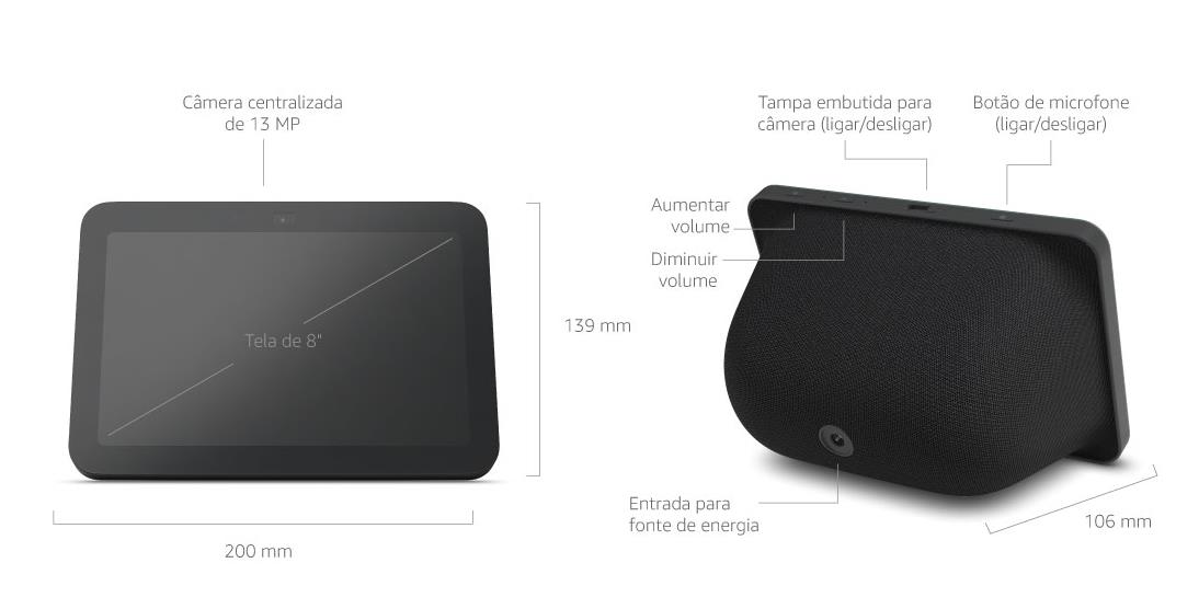 dimensões e informações técnicas echo show 8